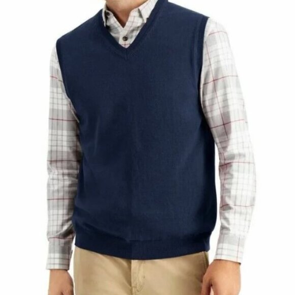 Club Room 100% Lambs Wool Sweater Vest Navy Blue Pullover Sleeveless XXL Preppy - Picture 1 of 7